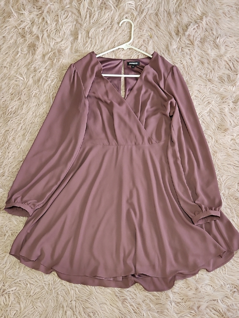 Express Dusty Rose Long-Sleeve Wrap Skater Dress